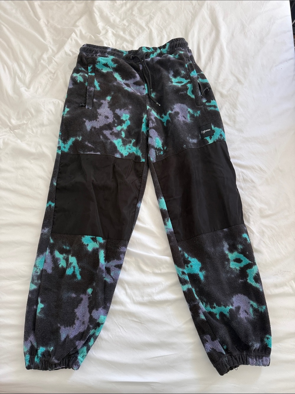 Tie-Dye Black & Teal Fleece Joggers Autumn size small